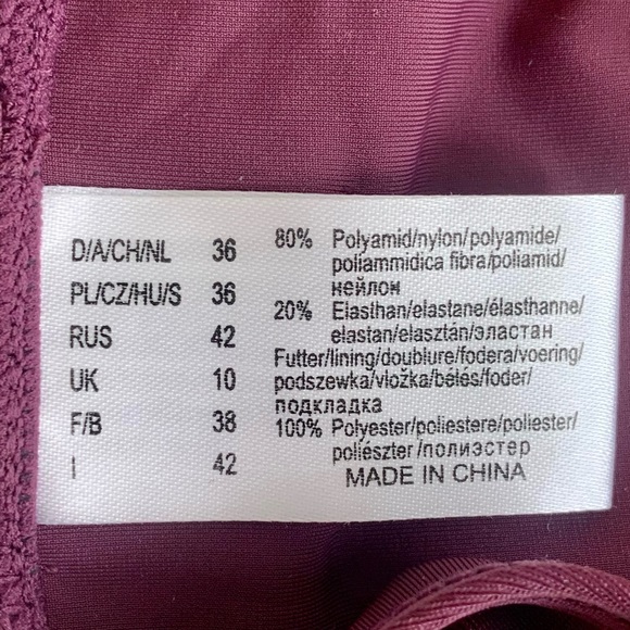 Purple burgundy bikini 2‎ piece faux belt on bottoms imported size small - Picture 7 of 13